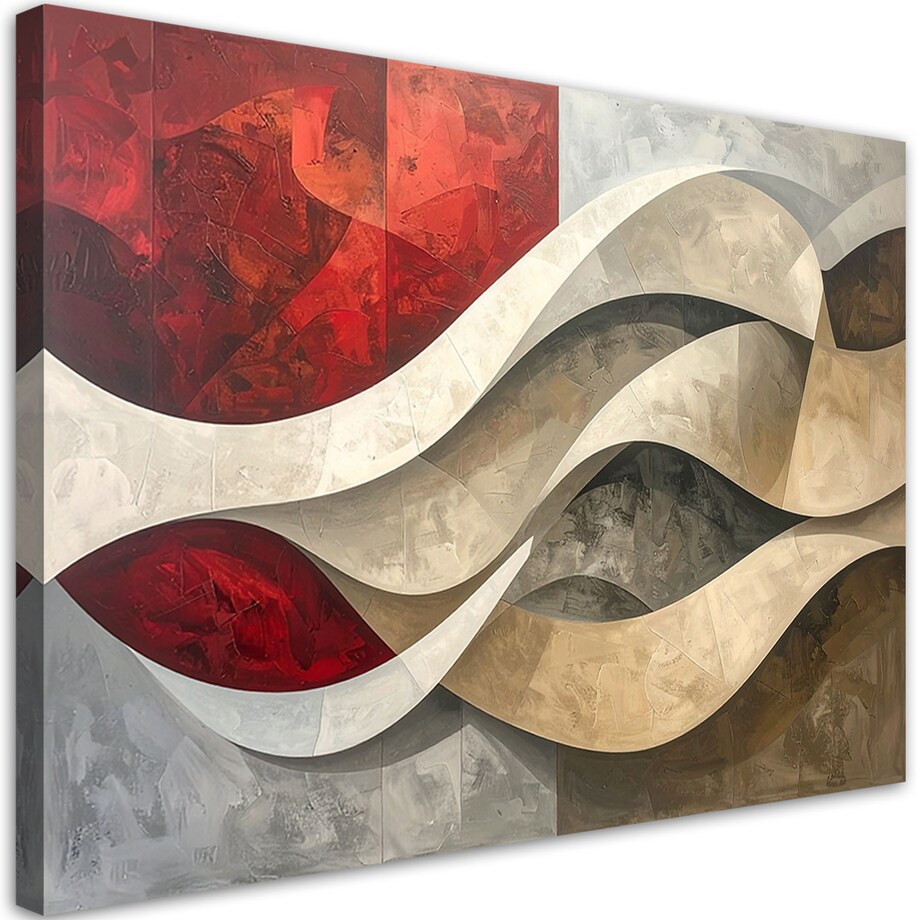 Obraz do salonu sypialni biura loftu, Abstrakcja linie tekstury beżowy czerwony