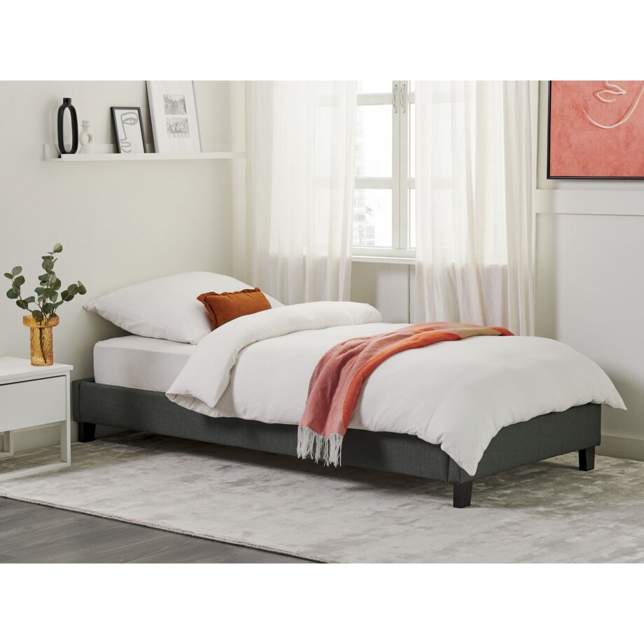 Łóżko tapicerowane bez zagłówka 90 x 200 cm szare ROANNE