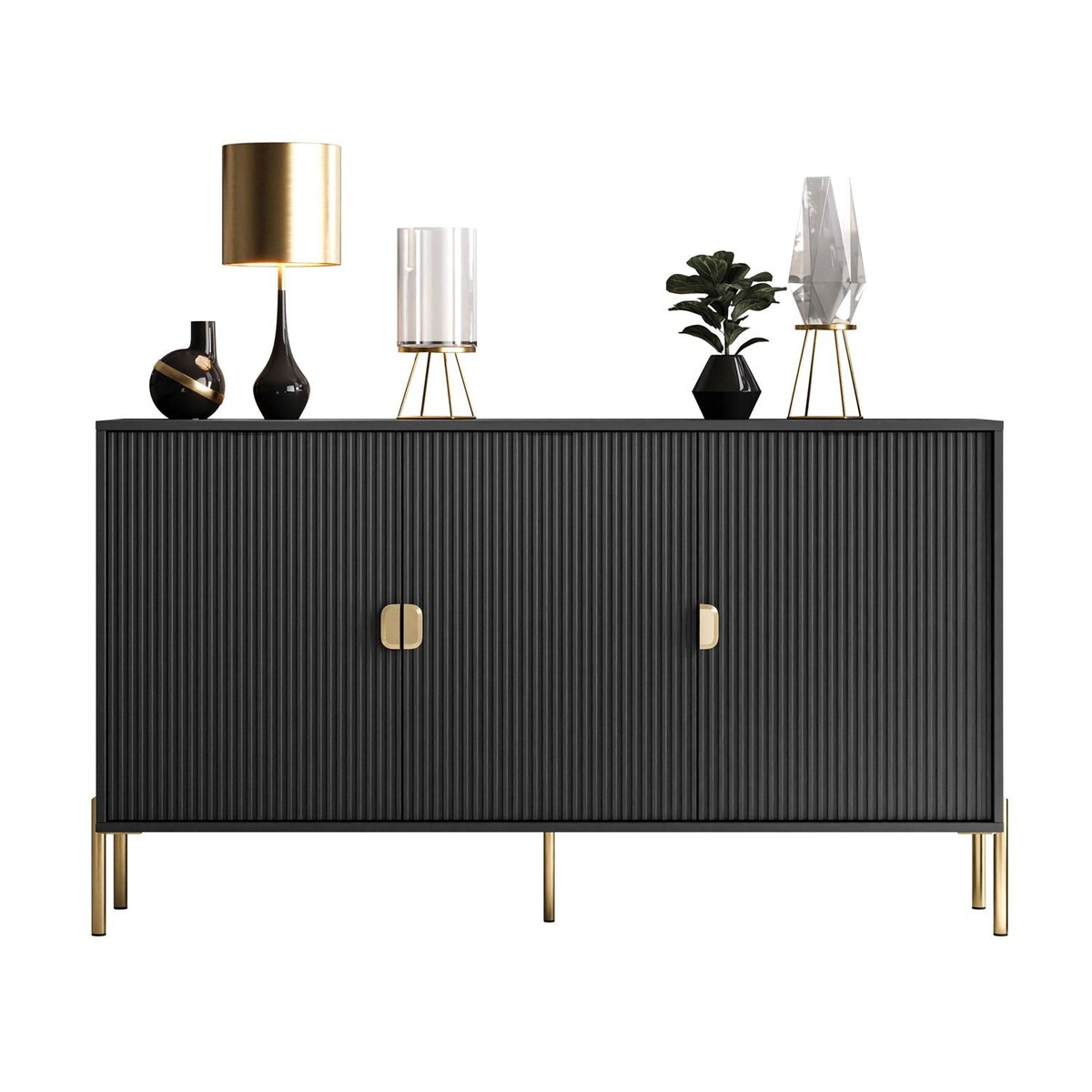 Komoda trzydrzwiowa DALIA 3D, czarna, nóżki złote
