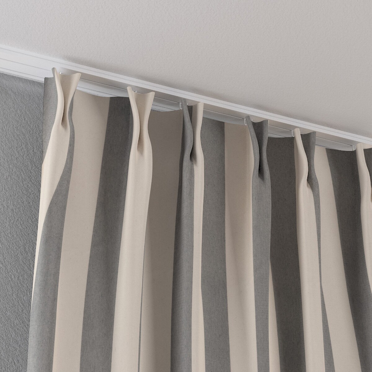 Zasłona na haczykach flex podwójnych 130x245 biało-szare pionowe pasy (5,5cm)