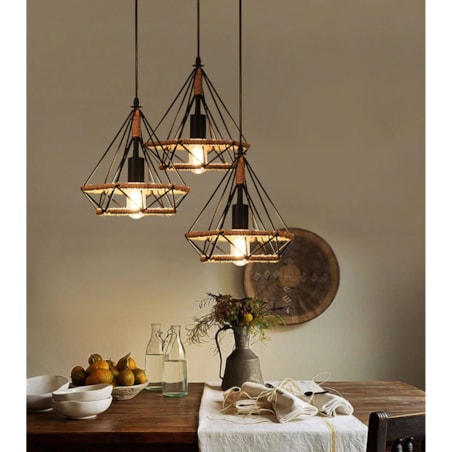 Lampa Sufitowa Wisząca Czarna Sznur Geometryczna