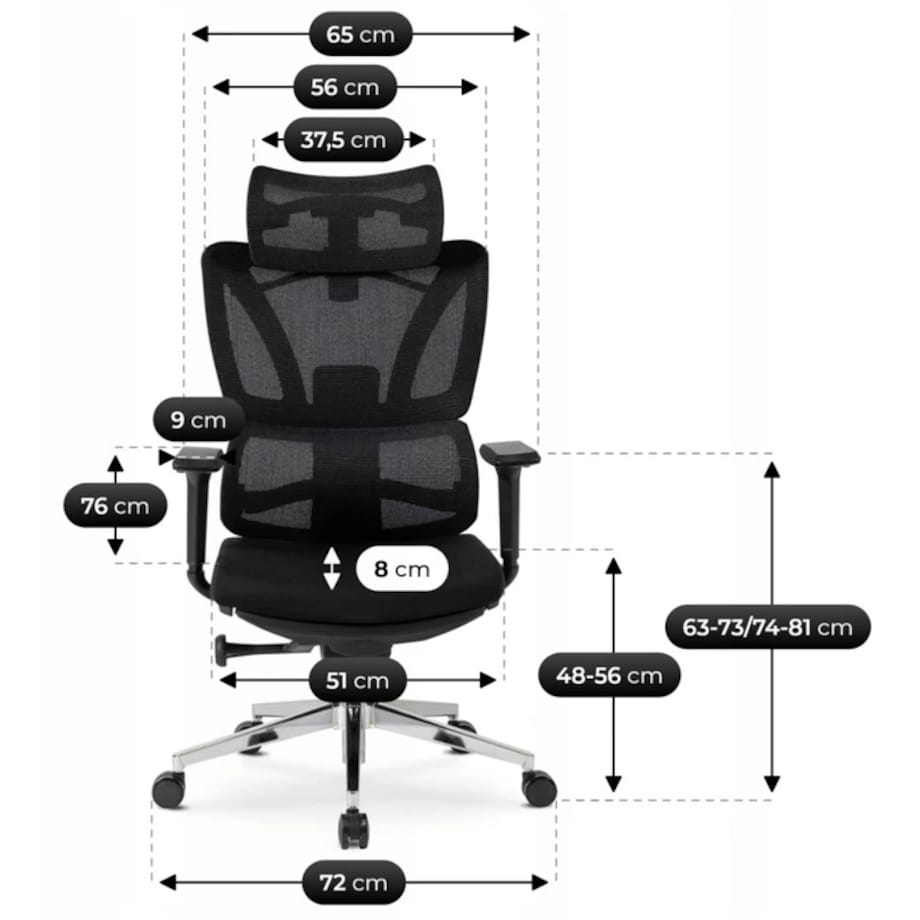 Fotel biurowy obrotowy ergonomiczny z podnóżkiem czarny DELSIN