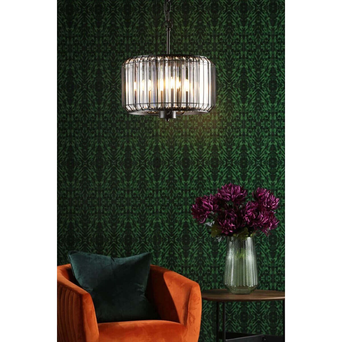 Kryształowa lampa wisząca Naeva NAE0322 Dar Lighting salonowa czarny mat