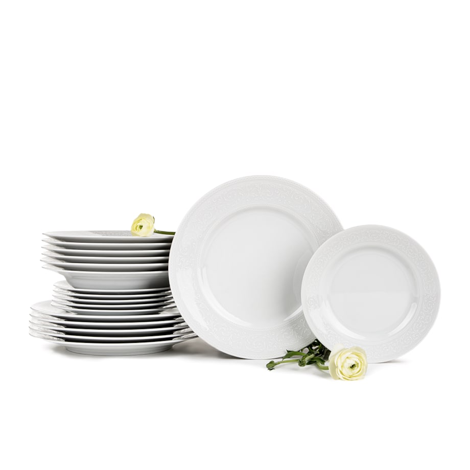 Zestaw obiadowy 6os. (18 el.) AMELIA BIAŁA KORONKA