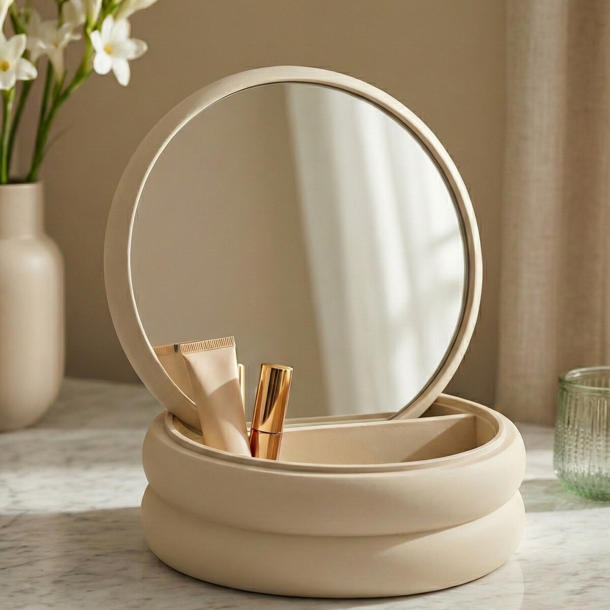 Szkatułka na biżuterię z lusterkiem, 17,5 x 17,5 x 9 cm