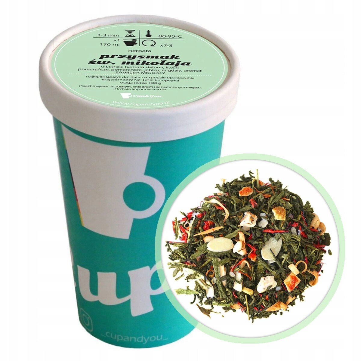 Herbata zielona PRZYSMAK ŚW MIKOŁAJA premium jabłka pomarańcza migdały 100G - herbata liściasta sypana mieszanka napar susz