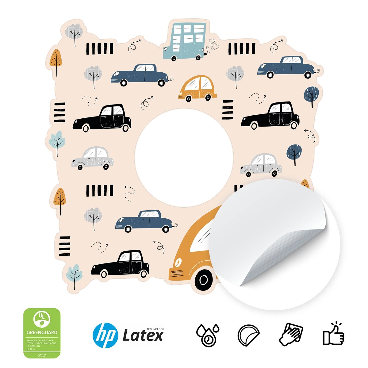 Naklejka Pod Włącznik Dla Dzieci Auta Samochody Styl Skandynawski Drzewa 20x20cm