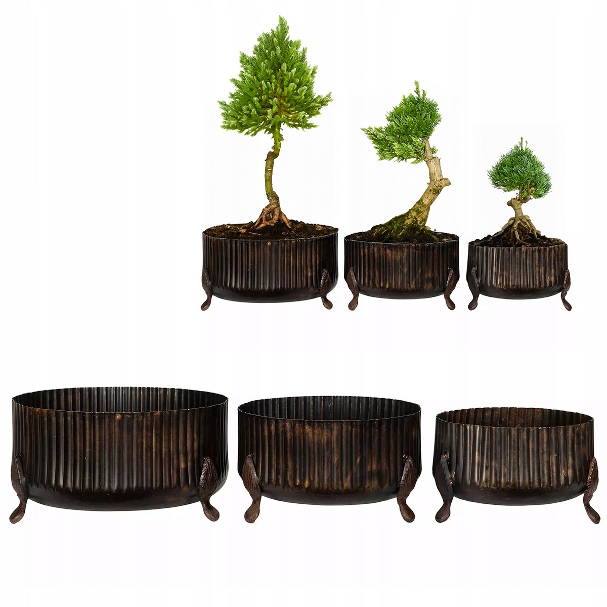 DONICZKA METALOWA 3 szt. brązowa do salonu domu osłonka na bonsai palmy