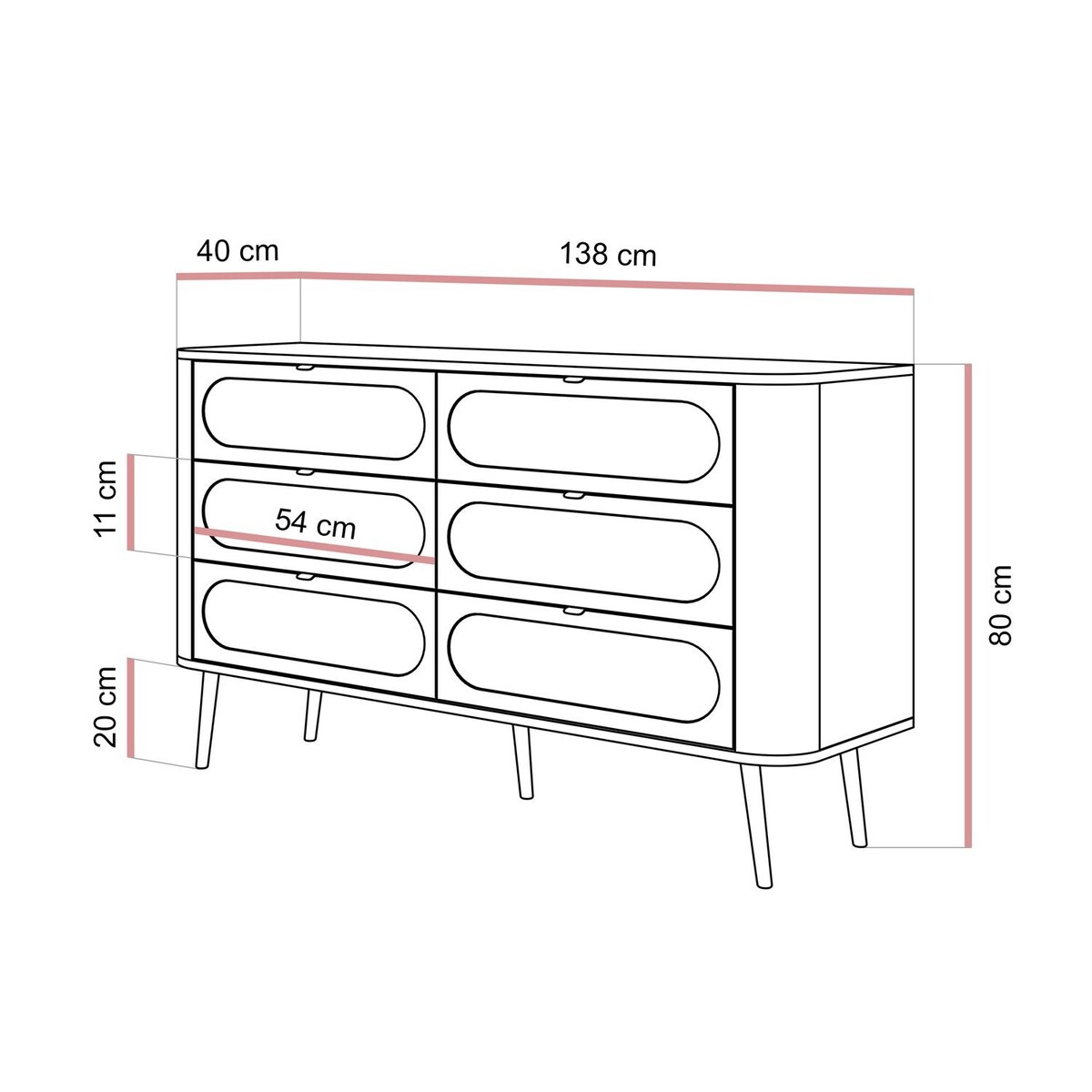 Komoda pokojowa 6S SHADOW z szufladami, czarna
