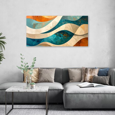 Obraz do salonu sypialni biura loftu, Abstrakcja linie kształty beżowy turkusowy