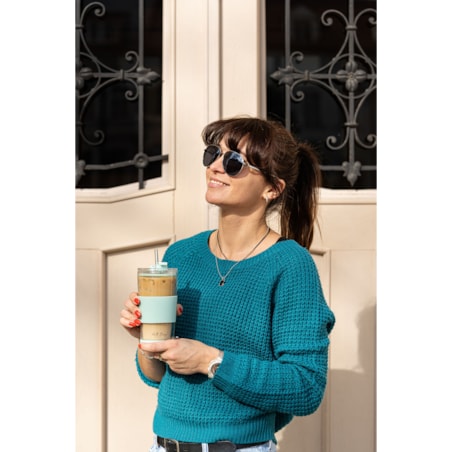 Kubek termiczny szklany ze słomką 600 ml miętowy Fuori 30428