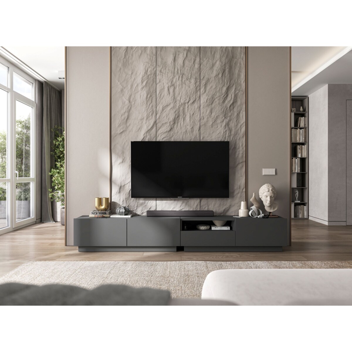 Szafka RTV Loft Stojąca / Wisząca Grafit MAT Komoda RTV Szuflada 240 cm