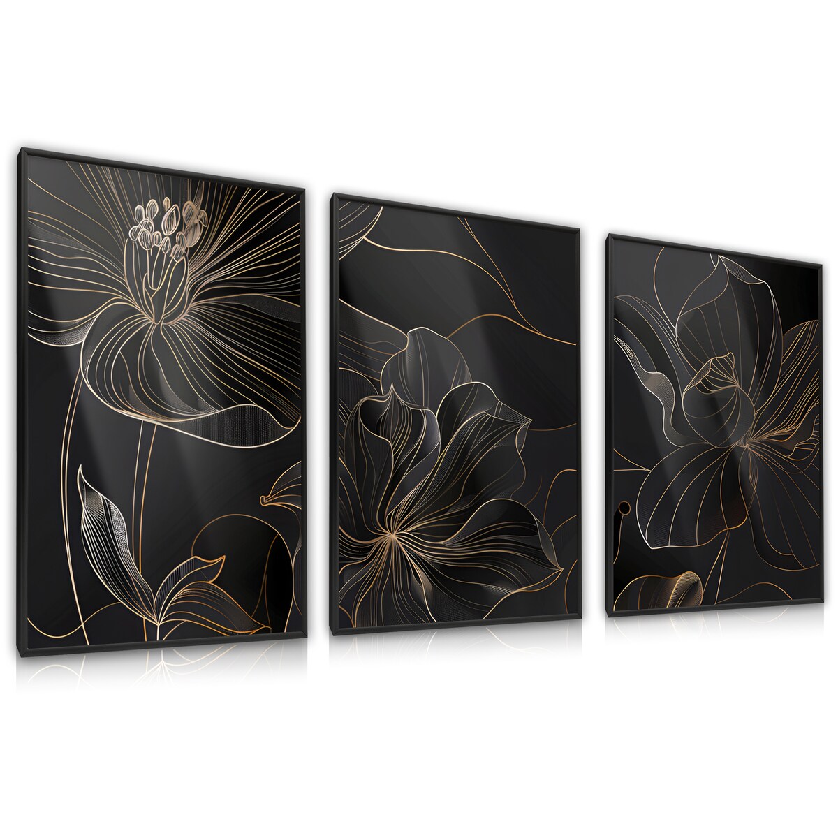 ZESTAW 3X PLAKAT W RAMIE KWIATY STYL LINE-ART STYL GLAMOUR DO SALONU 30x40cm