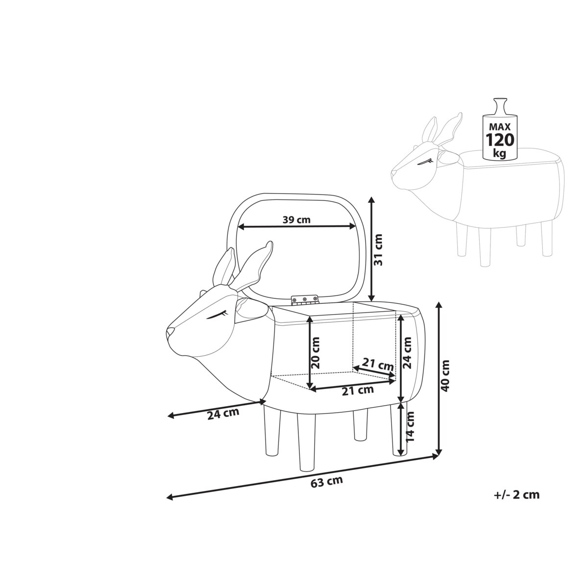 Pufa zwierzak ze schowkiem beżowa REINDEER