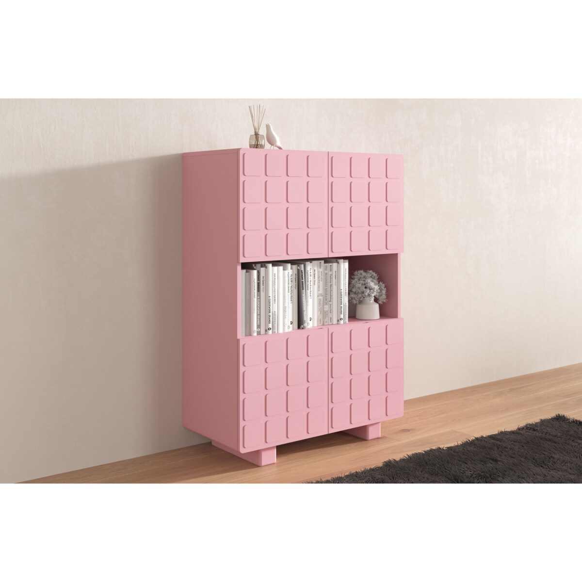 Nowoczesna komoda z frontami 3D Skandica CUBO HIGH / kolor pudrowy róż / szer. 85 cm