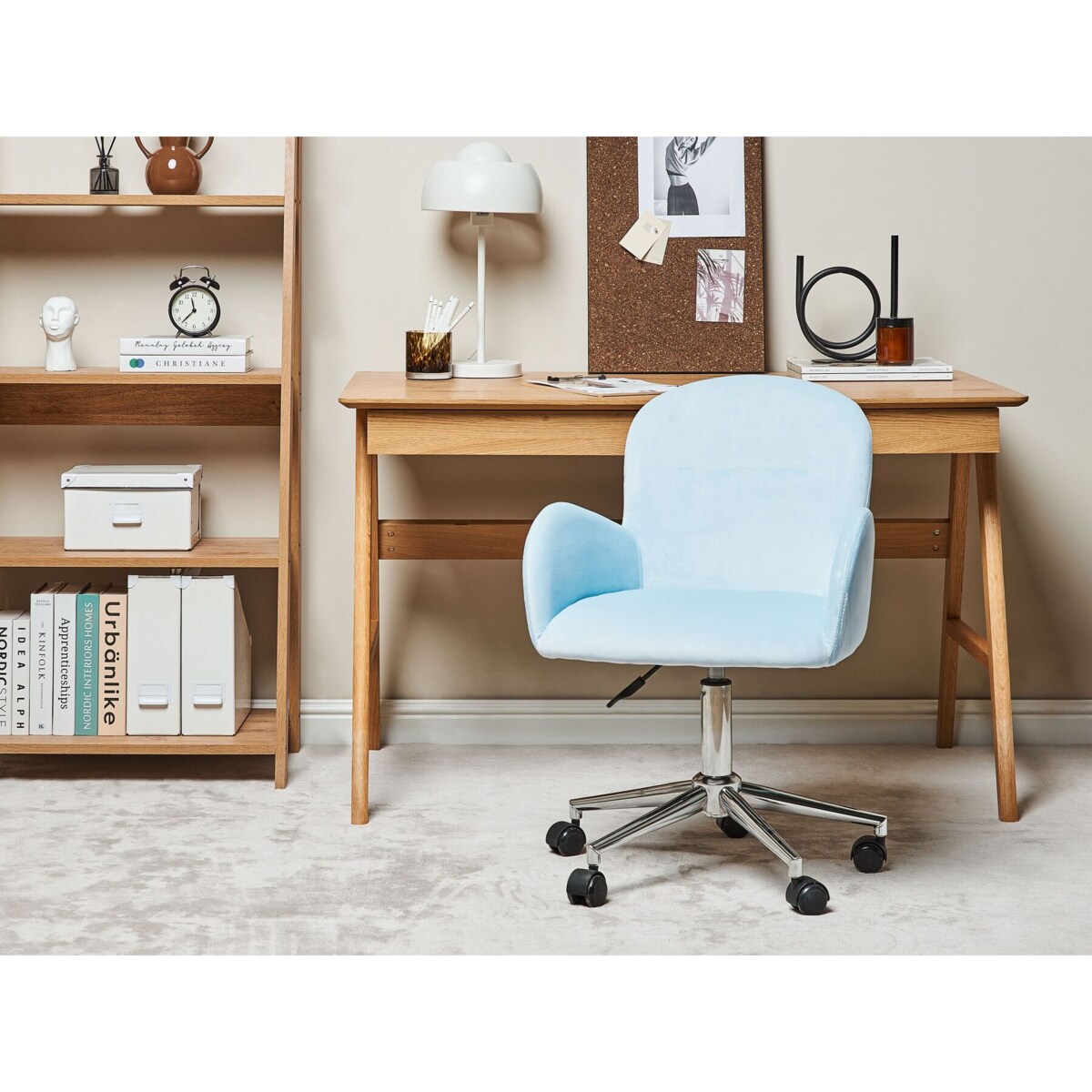 Krzesło biurowe regulowane welurowe jasnoniebieskie PRIDDY