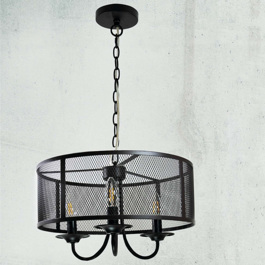 LAMPA wisząca SOHO 310866 Polux okrągła OPRAWA zwis na łańcuchu siatka loft czarna