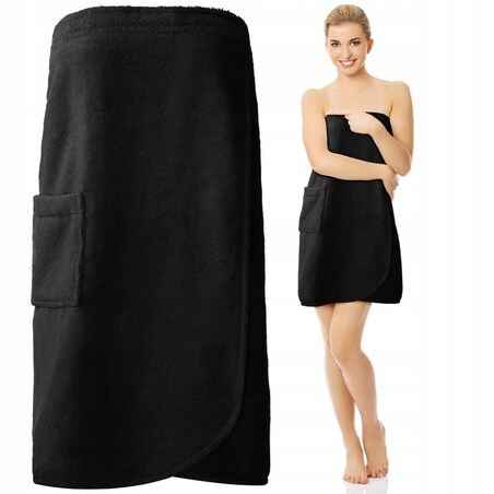Ręcznik Kąpielowy Frotte do Sauny Pareo Damskie S/M Bawełna Spa Basen Czarn