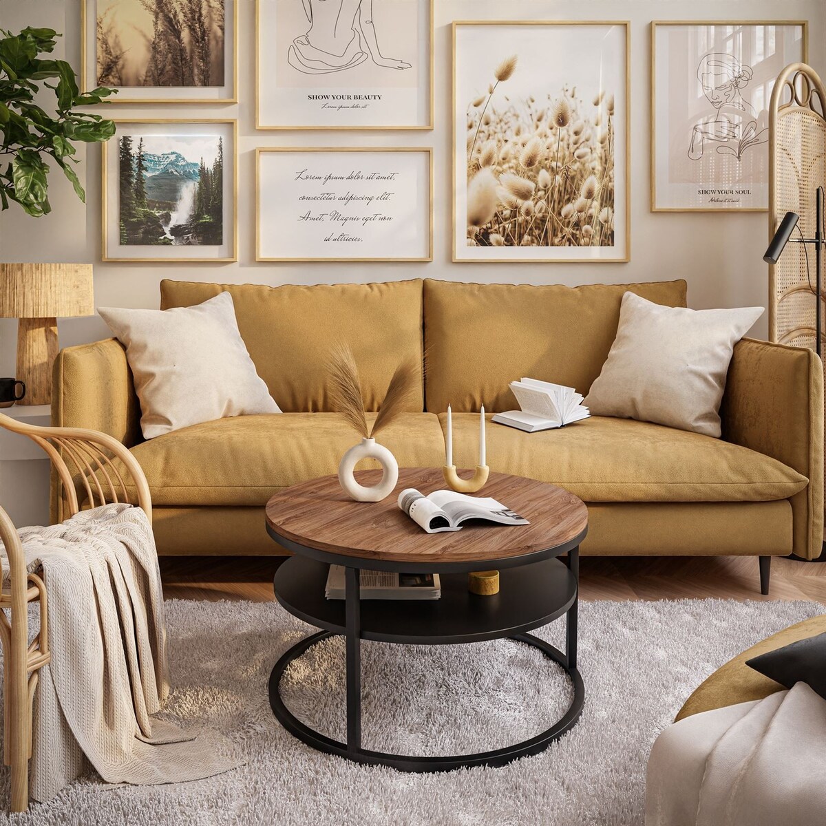 Stolik kawowy CIRI z półką czarny dąb stirling