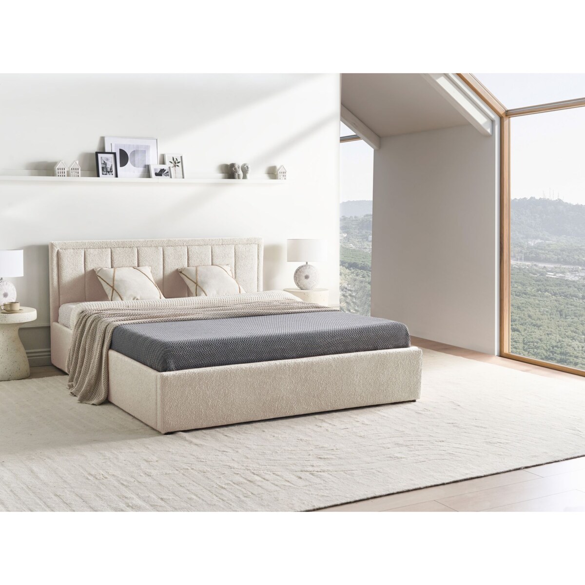 Łóżko z pojemnikiem MONTLAUR 160 x 200 cm Boucle Beżowy