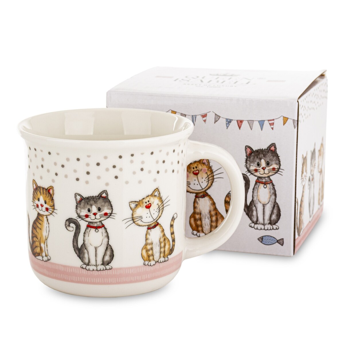Kubek porcelanowy 400 ml 3 koty 9x13x9,5 cm GATTINI-4 nakrapiany