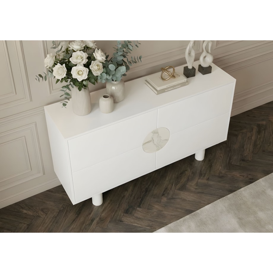 Nowoczesna komoda z marmurem Dancan ZOE 2D / kolor biały / szer. 140 cm