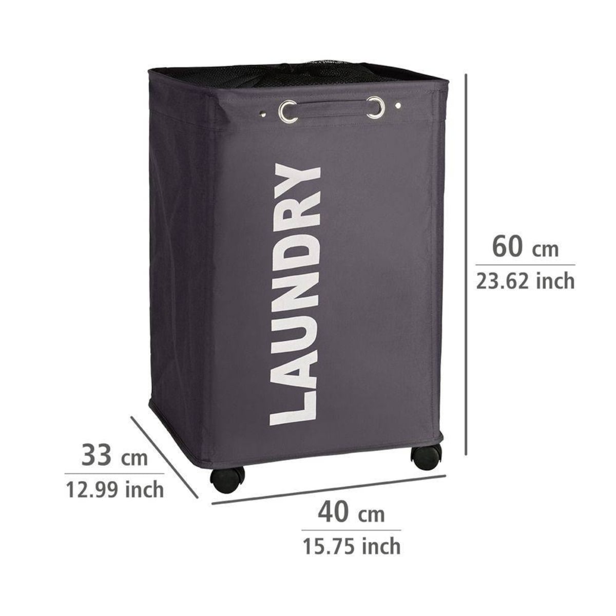 Kosz na pranie QUADRO - pojemnik 79 l, WENKO, kolor antracytowy, poliester
