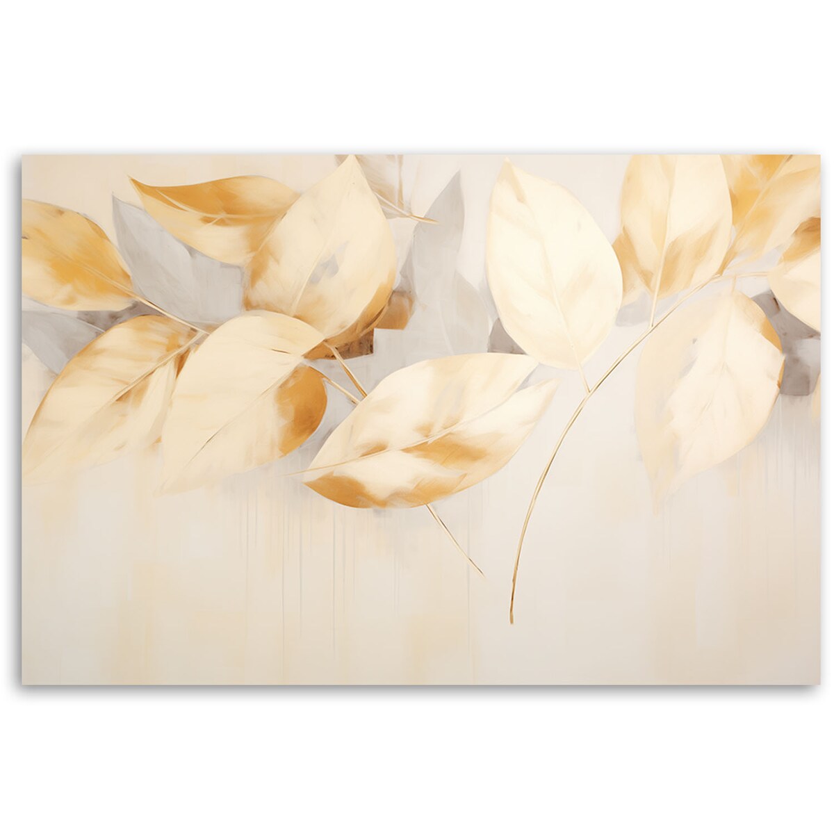 Fototapeta, Beżowo żółte liście gałązki scandi boho 350x245