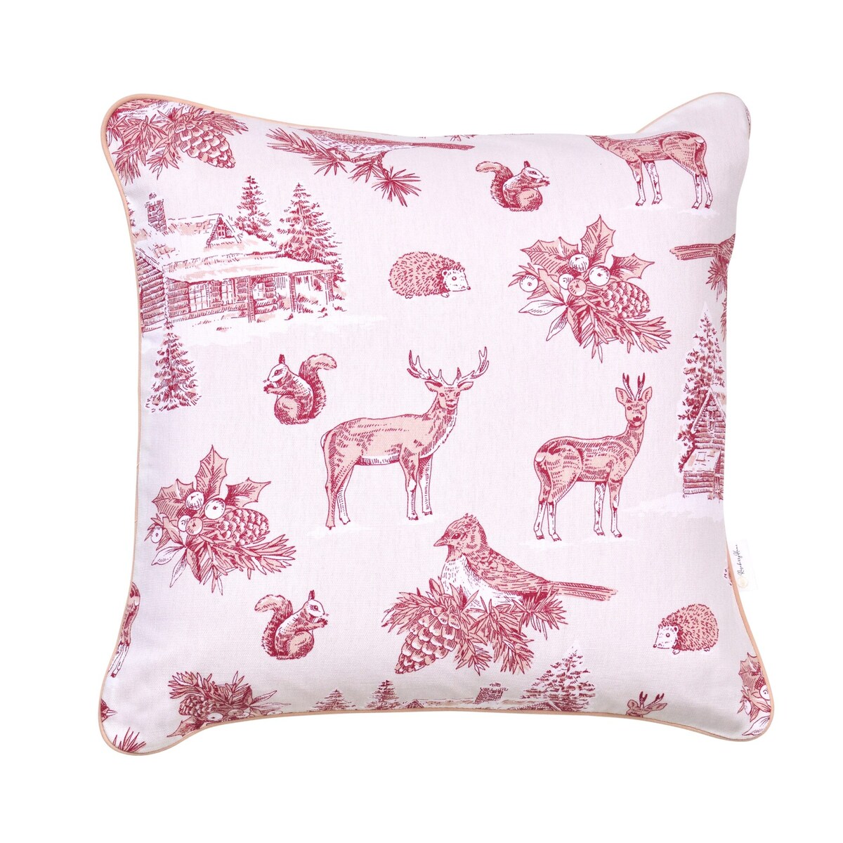 Poszewka dekoracyjna w stylu francuskim Toile de Jouy Red Forest – 45 × 45 cm