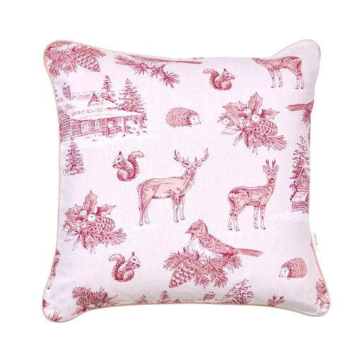 Poszewka dekoracyjna w stylu francuskim Toile de Jouy Red Forest – 45 × 45 cm