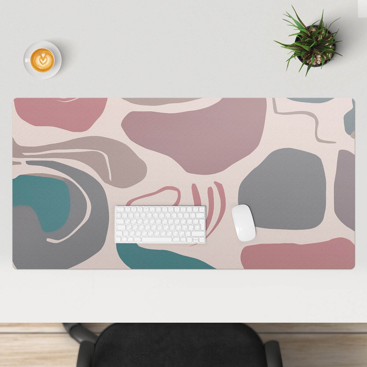 Różowa mata na biurko Abstrakcyjne kształty, 120x60 cm