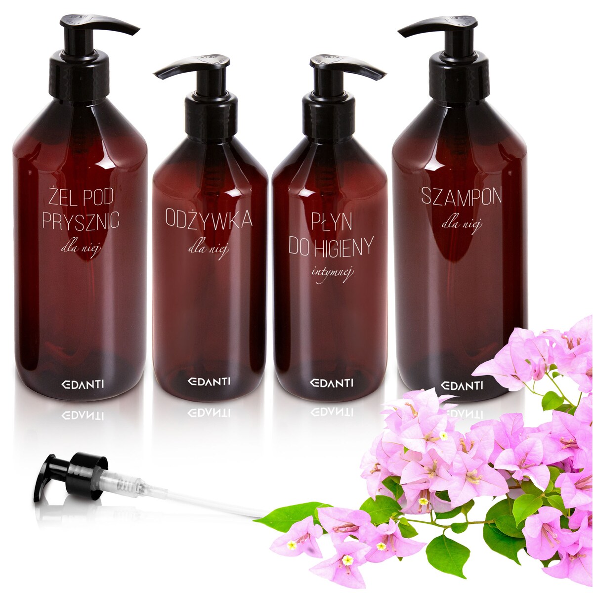 4X Dozownik Z Pompką Butelka Do Szamponu Żelu Pod Prysznic Zestaw Dla Niej Do Łazienki