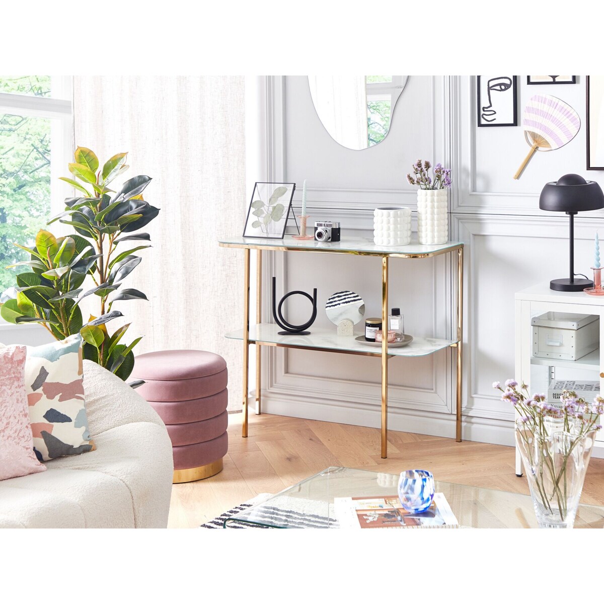 Konsola efekt marmuru biało-złota CALVERT