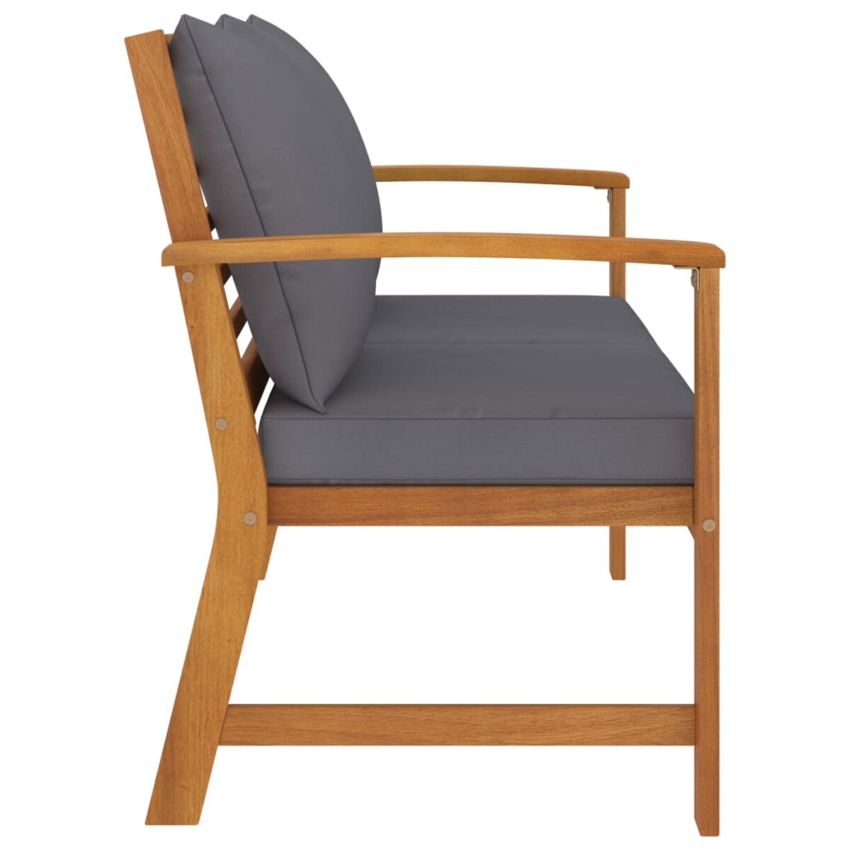 vidaXL Ławka ogrodowa, 120 cm, ciemnoszare poduszki, drewno akacjowe