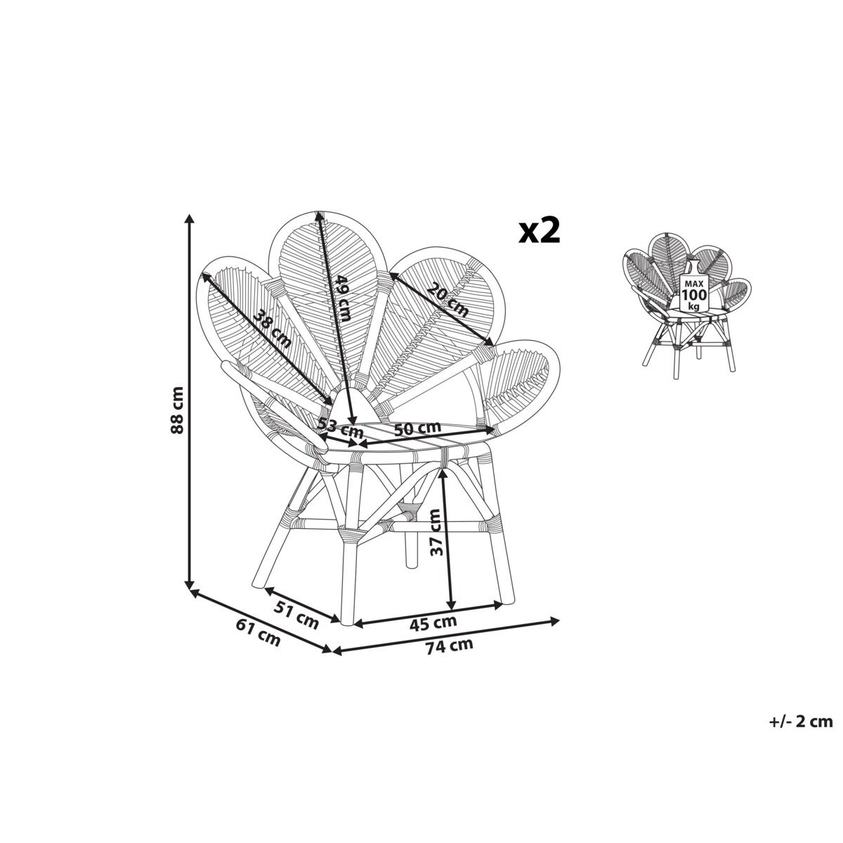 Zestaw 2 foteli paw rattanowy naturalny FLORENTINE II