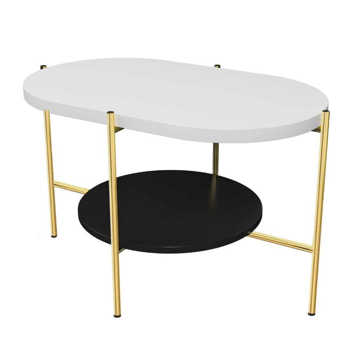 Nowoczesny stolik kawowy Dancan ARENA / złota podstawa + biały i czarny blat