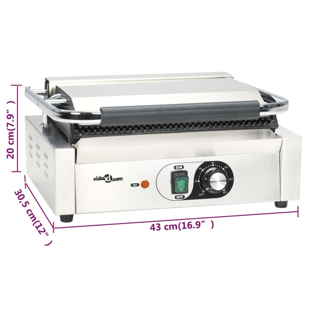 vidaXL Opiekacz do panini, żebrowany, 2200 W, 43x30,5x20 cm