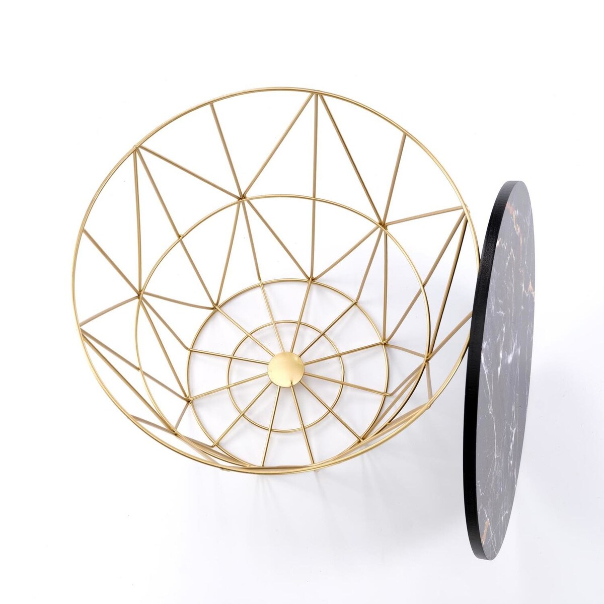 STOLIK KAWOWY Rissa okrągły WZÓR CZARNY MARMUR złoty