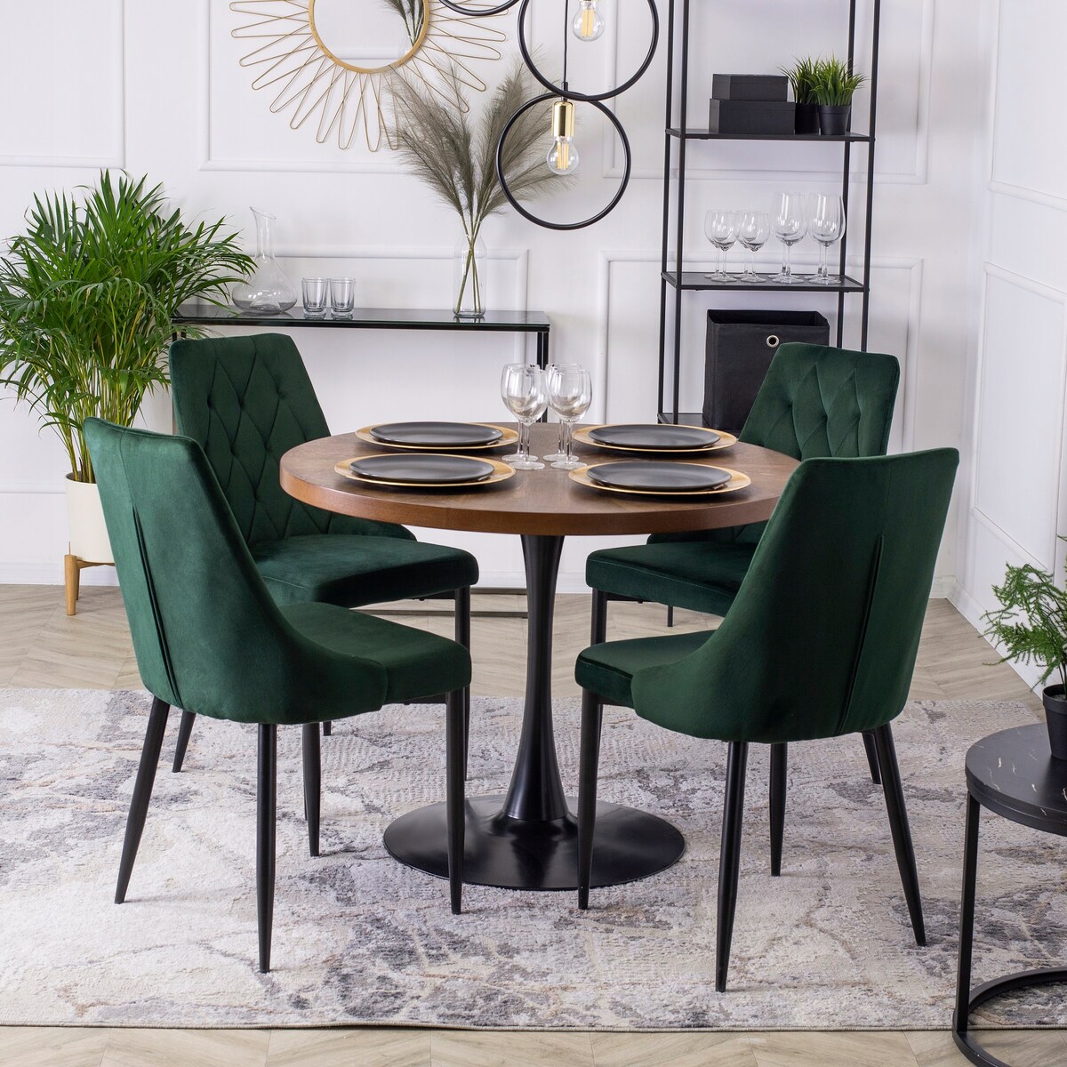 Krzesło Tapicerowane Welurowe Do Salonu Jadalni Zielone CORK