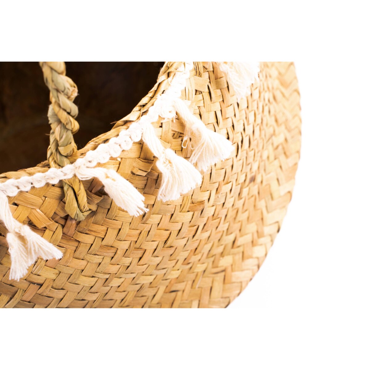 Kosz dekoracyjny z trawy morskiej, pleciony, Ø 31 cm, z frędzlami
