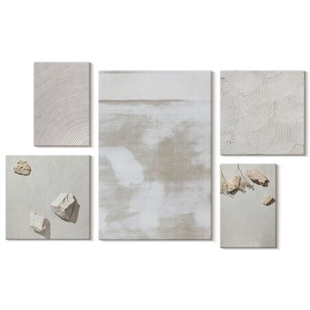 Zestaw 5 obrazów na płótnie - Piasek kamienie boho tekstura - beżowy