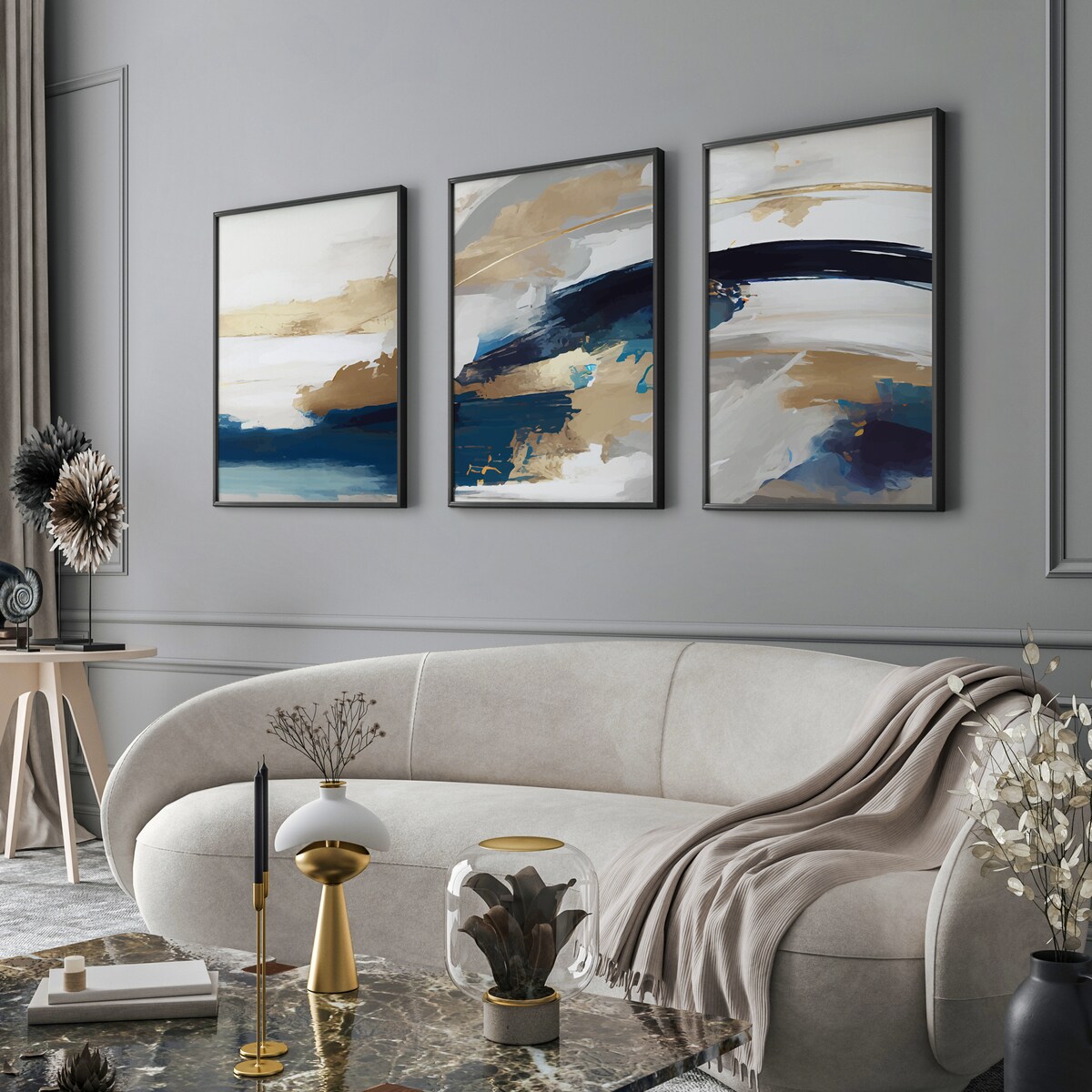 ZESTAW 3X PLAKAT W RAMIE DO SYPIALNI PASTELOWA ABSTRAKCJA AKWARELE 30x40cm