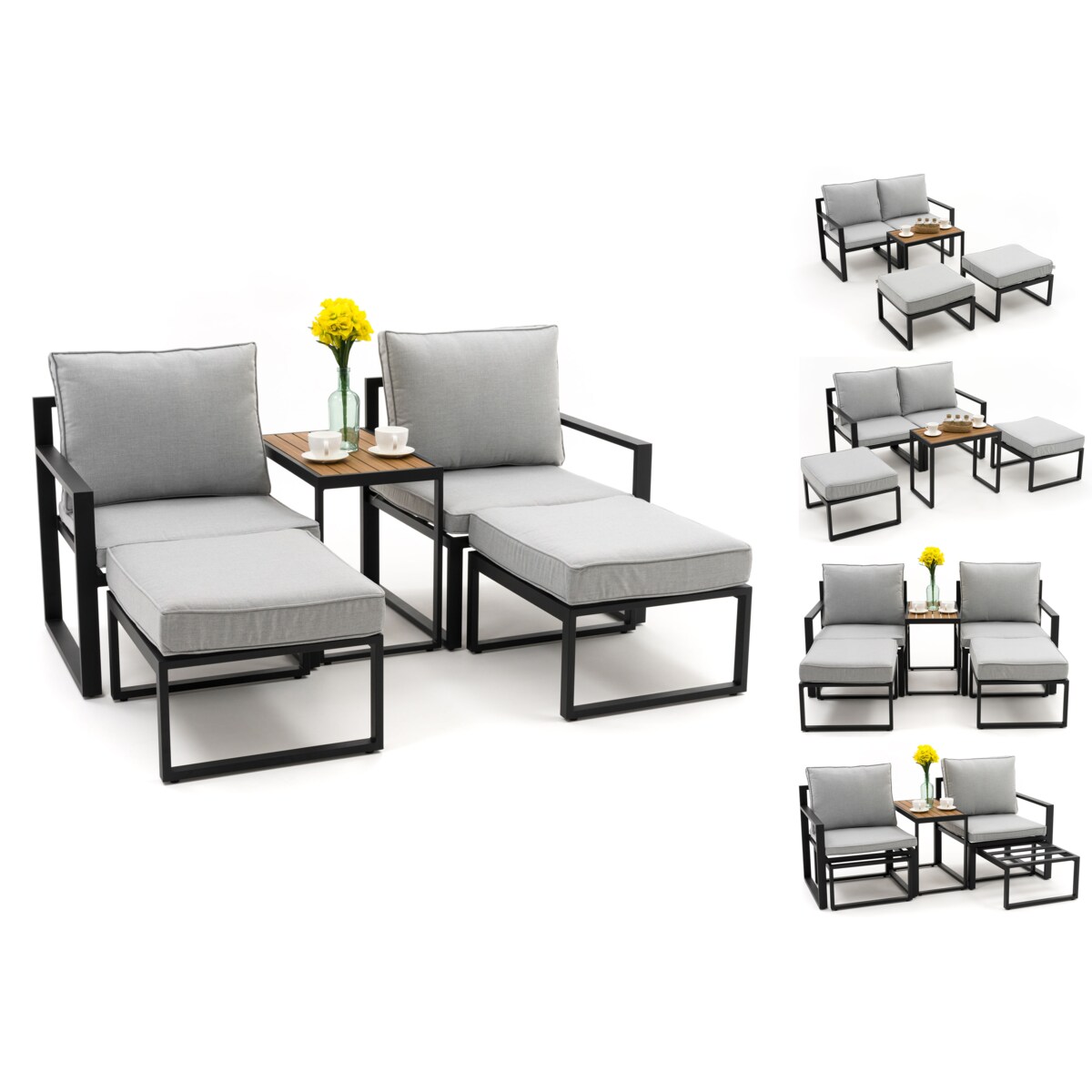 Zestaw mebli ogrodowych aluminiowe nowoczesne ATOL 2 grafitowo szare