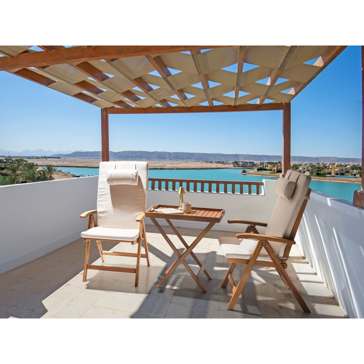 Zestaw mebli balkonowych JAVA PREMIUIM Drewno akacjowe Jasnobeżowy