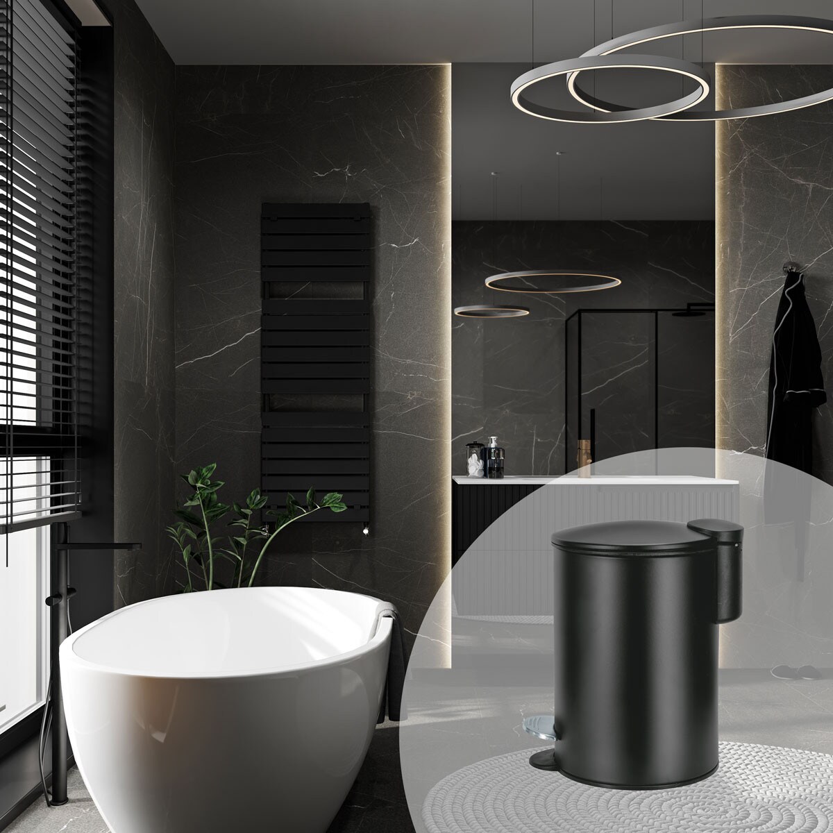 Kleine Wolke Silence Kosz łazienkowy metal czarny mat 3 litry, wkład/ciche zamykanie
