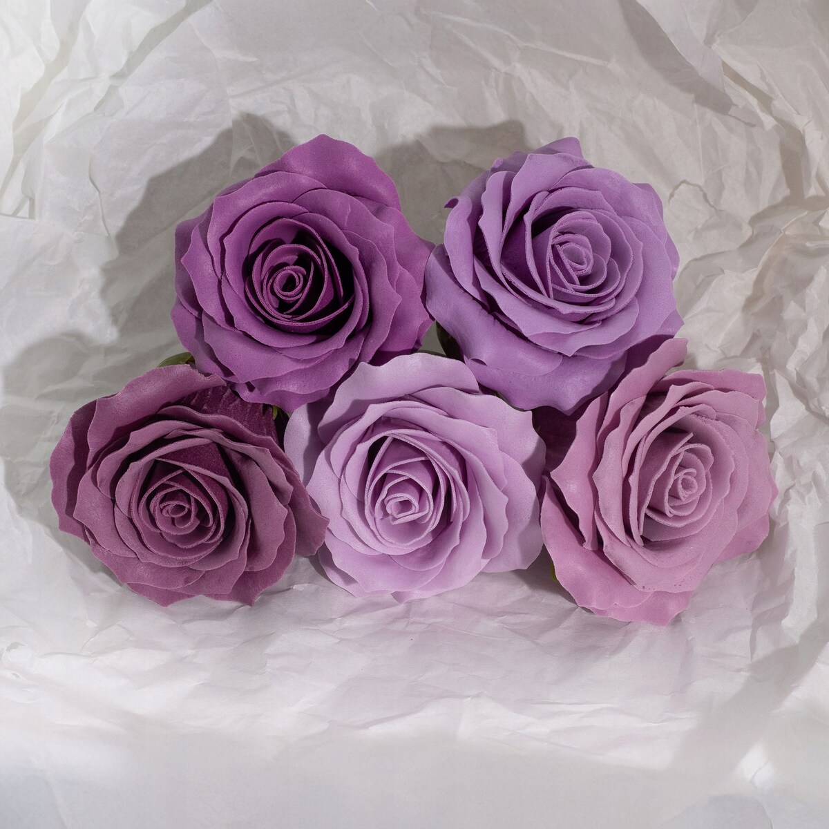 BOX pudełko z KWIATAMI MYDLANYMI 25szt RÓŻA 5 warstwowa odcienie fioletu