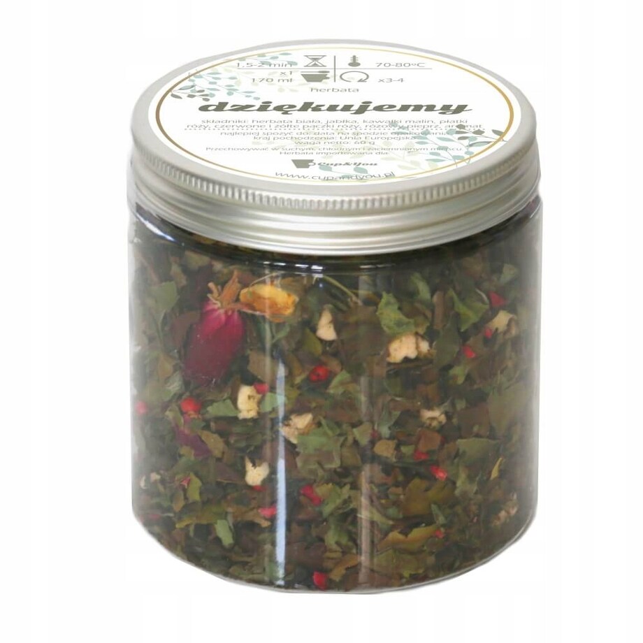 Wyśmienita sypana Herbata DZIĘKUJEMY 60g na ŚLUB WESELE KOMUNIĘ różana