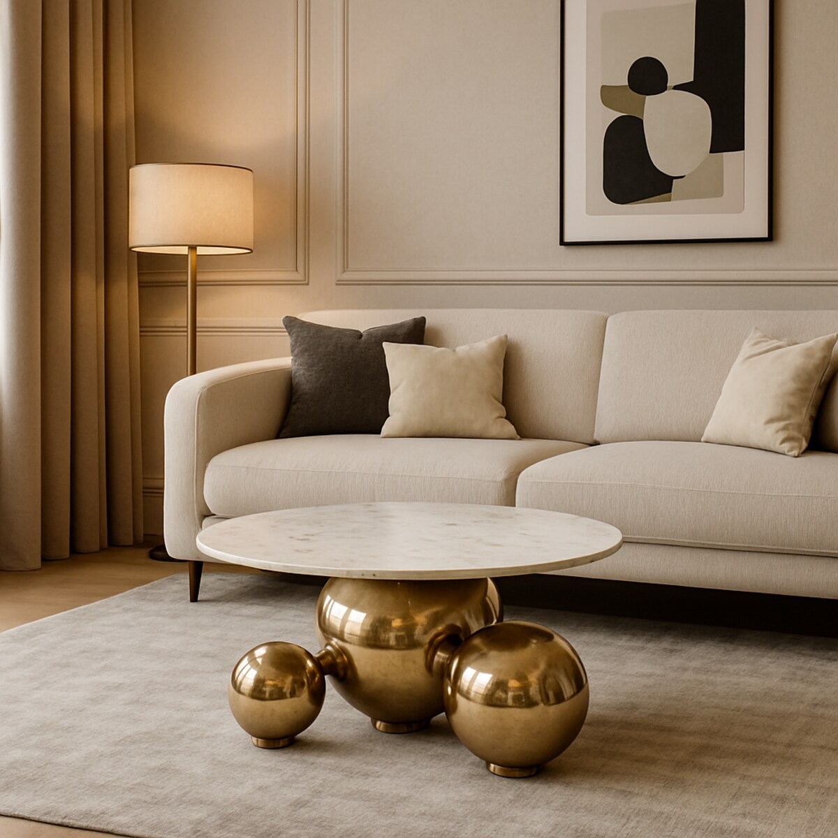 Złoty stolik kawowy Premium Milenio z kamiennym blatem marmurkowym Trio 80x45