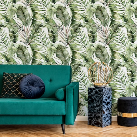 Tapeta LIŚCIE Bananowca Palmy Akwarela