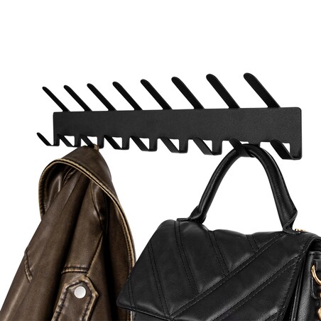 WIESZAK ŚCIENNY CZARNY NA UBRANIA KLUCZE AKCESORIA DO PRZEDPOKOJU METALOWY